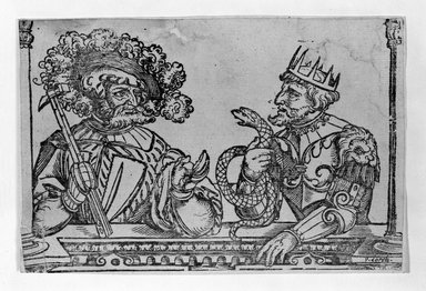 Erhard Schön (German, 1491-1542). <em>Holofernes and Antiochus</em>, 1531. Woodcut on laid paper, 5 x 7 1/2 in. (12.7 x 19.1 cm). Brooklyn Museum, Museum Collection Fund, 38.769 (Photo: Brooklyn Museum, 38.769_bw.jpg)