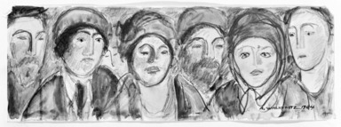 Abraham Walkowitz (American, born Russia, 1878-1965). <em>Six Heads</em>, 1904. Watercolor, pen, ink, pencil on paper, 2 3/4 x 7 7/8 in. (7 x 20 cm). Brooklyn Museum, Gift of the artist, 39.198 (Photo: Brooklyn Museum, 39.198_bw.jpg)