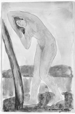 Abraham Walkowitz (American, born Russia, 1878-1965). <em>Nude</em>, 1907. Watercolor, pencil on paper, 8 1/16 x 5 1/4 in. (20.5 x 13.3 cm). Brooklyn Museum, Gift of the artist, 39.204 (Photo: Brooklyn Museum, 39.204_bw.jpg)