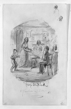 George Cruikshank (British, 1792–1878). <em>Ophelia at Home</em>. Watercolor on paper, 7 1/16 x 4 7/16 in. (17.9 x 11.3 cm). Brooklyn Museum, Museum Collection Fund, 39.21 (Photo: Brooklyn Museum, 39.21_bw.jpg)