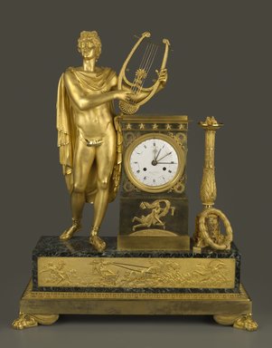 (internal clockworks) Henry Voisin (French, active early 19th century). <em>Clock</em>, ca. 1800. Gilded bronze, marble, enamel, 33 1/2 × 26 × 9 1/4 in. (85.1 × 66 × 23.5 cm). Brooklyn Museum, Gift of Mrs. Frederick A. Yenni, 39.438a. Creative Commons-BY (Photo: Brooklyn Museum, 39.438a_front_PS6.jpg)