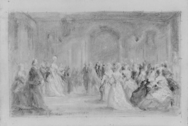 Daniel Huntington (American, 1816-1906). <em>Sketch for The Republican Court</em>, ca. 1861. Oil on canvas, 7 7/8 x 9 7/8 in. (20 x 25.1 cm). Brooklyn Museum, Gift of the Crescent-Hamilton Athletic Club, 39.536.3 (Photo: Brooklyn Museum, 39.536.3_acetate_bw.jpg)