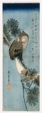 Utagawa Hiroshige (Ando) (Japanese, 1797-1858). <em>Owl on a Pine Branch</em>, ca. 1833. Color woodblock print on paper, Sheet: 14 11/16 x 5 1/16 in. (37.3 x 12.9 cm). Brooklyn Museum, Frank L. Babbott Fund, 39.578 (Photo: Brooklyn Museum, 39.578_IMLS_SL2.jpg)