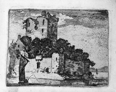 John Clerk of Eldin (British, 1728-1812). <em>Castle on Lake</em>, n.d. Etching and aquatint on laid paper, 3 x 4 in. (7.6 x 10.1 cm). Brooklyn Museum, Gift of James K. Callaghan, 39.73 (Photo: Brooklyn Museum, 39.73_bw.jpg)