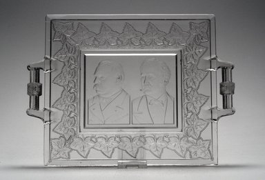  <em>Tray (Grover Cleveland & Thomas Hendricks)</em>, ca. 1884. Glass, 1 1/2 x 11 5/8 x 8 1/2 in. (3.8 x 29.5 x 21.6 cm). Brooklyn Museum, Gift of Mrs. William Greig Walker by subscription, 40.158. Creative Commons-BY (Photo: Brooklyn Museum, 40.158.jpg)