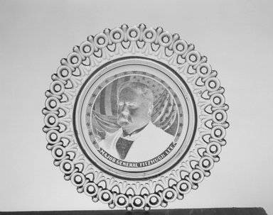  <em>Plate or Saucer (Fitzhugh Lee)</em>, ca. 1898. Glass, 3/4 x 5 1/2 x 5 1/2 in. (1.9 x 14 x 14 cm). Brooklyn Museum, Gift of Mrs. William Greig Walker by subscription, 40.179. Creative Commons-BY (Photo: Brooklyn Museum, 40.179_acetate_bw.jpg)