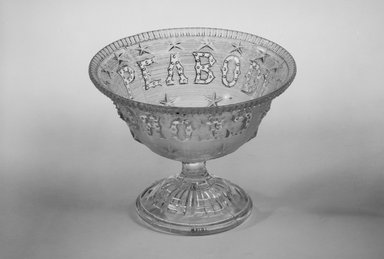 Unknown. <em>Compote (George Peabody)</em>, late 19th century. Glass, 4 3/8 x 5 1/2 x 5 1/2 in. (11.1 x 14 x 14 cm). Brooklyn Museum, Gift of Mrs. William Greig Walker by subscription, 40.187. Creative Commons-BY (Photo: Brooklyn Museum, 40.187_bw.jpg)