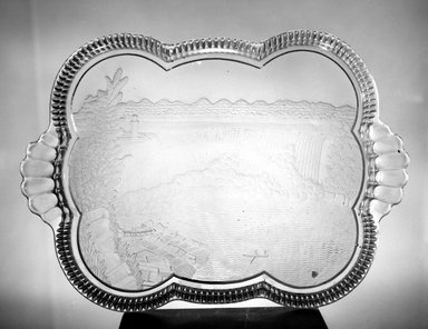 American. <em>Platter (Niagara Falls)</em>, ca. 1898. Glass, 1 1/4 x 16 x 11 1/2 in. (3.2 x 40.6 x 29.2 cm). Brooklyn Museum, Gift of Mrs. William Greig Walker by subscription, 40.207. Creative Commons-BY (Photo: Brooklyn Museum, 40.207_acetate_bw.jpg)