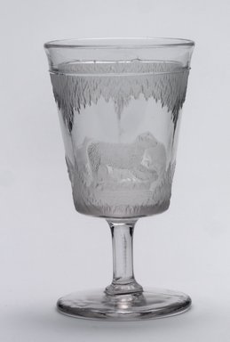 Crystal Glass Company (Bridgeport, Ohio). <em>Goblet (Alaskan scene)</em>, 1867. Glass, 6 x 3 3/8 x 3 3/8 in. (15.2 x 8.6 x 8.6 cm). Brooklyn Museum, Gift of Mrs. William Greig Walker by subscription, 40.209c. Creative Commons-BY (Photo: , 40.209b_or_c.jpg)