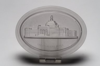 American. <em>Paperweight (Memorial Hall from Centennial Exhibition)</em>, 1876. Glass, 1 x 5 3/8 x 4 in. (2.5 x 13.7 x 10.2 cm). Brooklyn Museum, Gift of Mrs. William Greig Walker by subscription, 40.218. Creative Commons-BY (Photo: Brooklyn Museum, 40.218.jpg)