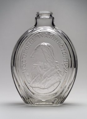 American. <em>Vinegar Flask (George Washington)</em>, 1932. Glass, 7 3/4 x 5 3/4 x 3 3/8 in. (19.7 x 14.6 x 8.6 cm). Brooklyn Museum, Gift of Mrs. William Greig Walker by subscription, 40.247. Creative Commons-BY (Photo: Brooklyn Museum, 40.247.jpg)