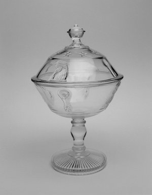American. <em>Compote (Maggie Mitchell & Fanny Davenport)</em>, ca. 1883. Glass, 12 1/2 x 7 3/4 x 7 3/4 in. (31.8 x 19.7 x 19.7 cm). Brooklyn Museum, Gift of Mrs. William Greig Walker by subscription, 40.252a-b. Creative Commons-BY (Photo: Brooklyn Museum, 40.252a-b_bw_Justin_van_Soest_photograph.jpg)