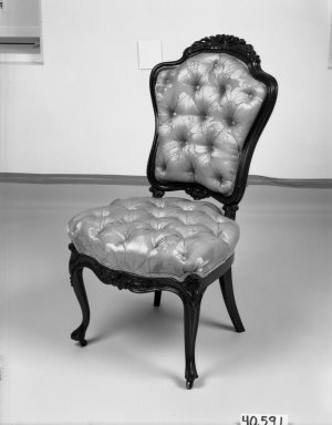 Elijah Galusha (American, ca. 1850). <em>Side chair (one of a pair)</em>, 1856. Rosewood, modern upholstery, 38 1/8 x 19 1/2 x 18 1/2 in. (96.8 x 49.5 x 47 cm). Brooklyn Museum, Dick S. Ramsay Fund, 40.591. Creative Commons-BY (Photo: Brooklyn Museum, 40.591_bw_IMLS.jpg)