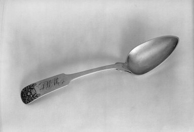 American. <em>Table Spoon</em>, first half 19th century. Silver, 1 3/4 x 8 1/2 in. (4.4 x 21.6 cm). Brooklyn Museum, Gift of Elsie W. Atwater, 40.66. Creative Commons-BY (Photo: Brooklyn Museum, 40.66_acetate_bw.jpg)