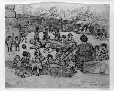 Jerome Myers (American, 1867–1940). <em>Children Playing</em>, ca. 1915. Graphite on beige, moderately thick, slightly textured wove paper, Sheet: 8 x 10 in. (20.3 x 25.4 cm). Brooklyn Museum, Gift of Mrs. George D. Pratt, 40.694. © artist or artist's estate (Photo: Brooklyn Museum, 40.694_bw.jpg)