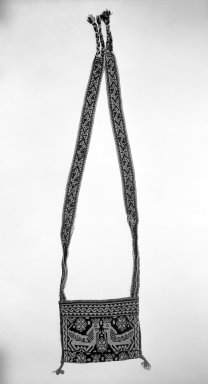 Huichol (Wixárika). <em>Small Shoulder Bag</em>. Woven wool & cotton, 5 1/8 x 6 11/16 in. Brooklyn Museum, Ella C. Woodward Memorial Fund, 40.744. Creative Commons-BY (Photo: Brooklyn Museum, 40.744_bw.jpg)
