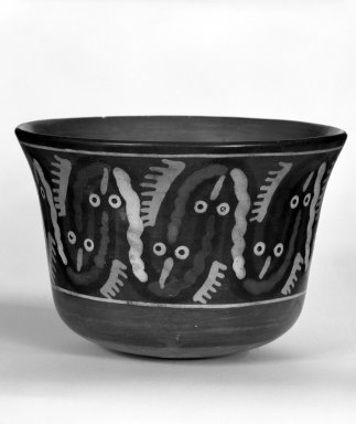 Nasca. <em>Bowl</em>, 400-1000 C.E. Ceramic, pigment, 3 3/4 x 5 1/2 x 5 1/2 in. (9.5 x 14 x 14 cm). Brooklyn Museum, Museum Expedition 1941, Frank L. Babbott Fund, 41.1128. Creative Commons-BY (Photo: Brooklyn Museum, 41.1128_bw.jpg)