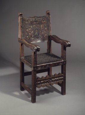  <em>Friars armchair</em>, 18th century. Wood; polychromed leather, 43 1/2 x 21 1/2 x 18 1/2 in. Brooklyn Museum, Museum Expedition 1941, Frank L. Babbott Fund, 41.1273.9. Creative Commons-BY (Photo: Brooklyn Museum, 41.1273.9.jpg)