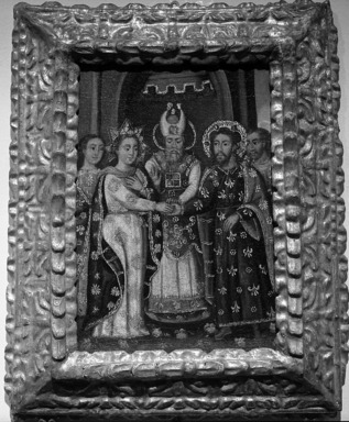 Unknown. <em>Marriage of the Virgin and Joseph</em>, late 17th–early 18th century., 24 x 19 in. (61 x 48.3 cm). Brooklyn Museum, Museum Expedition 1941, Frank L. Babbott Fund, 41.1275.176 (Photo: Brooklyn Museum, 41.1275.176_acetate_bw.jpg)