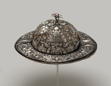 Possibly Aymara. <em>Festival Hat</em>, 18th century. Repoussé silver plaques on velvet, glass beads, wire, 4 15/16 x 13 1/4 x 13 1/4 in. (12.5 x 33.7 x 33.7 cm). Brooklyn Museum, Museum Expedition 1941, Frank L. Babbott Fund, 41.1275.274c. Creative Commons-BY (Photo: Brooklyn Museum, 41.1275.274c_PS9.jpg)