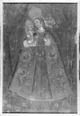 Unknown. <em>Virgin del Rosario</em>. Oil painting, frame: 43 1/2 × 30 1/4 in. (110.5 × 76.8 cm). Brooklyn Museum, Museum Expedition 1941, Frank L. Babbott Fund, 41.1275.380 (Photo: Brooklyn Museum, 41.1275.380_framed_bw.jpg)