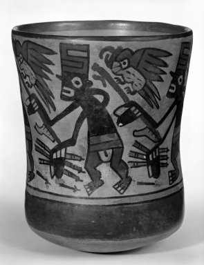 Nasca. <em>Vase with Rounded Bottom</em>, 500-550 C.E. Ceramic, pigment, 7 3/4 × 6 1/4 × 6 1/8 in. (19.7 × 15.9 × 15.6 cm). Brooklyn Museum, Henry L. Batterman Fund, 41.425. Creative Commons-BY (Photo: Brooklyn Museum, 41.425_bw.jpg)