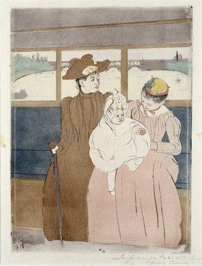 Mary Cassatt (American, 1844–1926). <em>In the Omnibus (The Tramway)</em>, 1890–1891. Black ink drypoint and color ink aquatint on cream, medium thick, moderately textured laid paper, 14 5/8 x 10 5/8 in. (36.5 x 26.5 cm). Brooklyn Museum, Dick S. Ramsay Fund, 41.685 (Photo: Brooklyn Museum, 41.685_SL1.jpg)