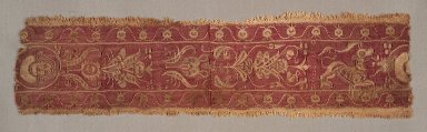Coptic. <em>Band Fragment with Figural, Animal, and Botanical Decoration</em>, 8th century C.E. Wool, flax, 12 x 3 in. (30.5 x 7.6 cm). Brooklyn Museum, Gift of Pratt Institute, 41.812. Creative Commons-BY (Photo: Brooklyn Museum, 41.812.jpg)
