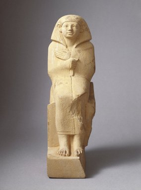  <em>Statuette of a Cloaked Figure</em>, ca. 1836–1759 B.C.E. Limestone, pigment, 9 1/16 x 5 3/8 in. (23 x 13.7 cm). Brooklyn Museum, Charles Edwin Wilbour Fund, 41.83. Creative Commons-BY (Photo: Brooklyn Museum, 41.83_SL1.jpg)