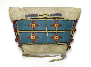 Sioux. <em>Tipi Bag</em>, early 20th century. Buffalo hide, beads, wool cloth, metal, 15 3/4 x 22 13/16 in. (40 x 57.9 cm). Brooklyn Museum, By exchange, 41.865. Creative Commons-BY (Photo: Brooklyn Museum, 41.865_PS2.jpg)