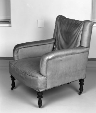 Herter Brothers (American, 1865-1905). <em>Pair of Upholstered Armchairs                                   (Aesthetic Movement style)</em>, ca. 1881. Mahogany, modern upholstery, a: 36 1/2 x 31 x 29 1/2 in. (92.7 x 78.7 x 74.9 cm). Brooklyn Museum, Gift of Mrs. William E. S. Griswold in memory of her father, John Sloane, 41.980.4a-b. Creative Commons-BY (Photo: Brooklyn Museum, 41.980.4a_view1_bw_IMLS.jpg)