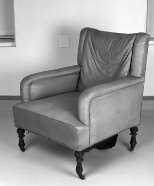 Herter Brothers (American, 1865-1905). <em>Pair of Upholstered Armchairs                                   (Aesthetic Movement style)</em>, ca. 1881. Mahogany, modern upholstery, a: 36 1/2 x 31 x 29 1/2 in. (92.7 x 78.7 x 74.9 cm). Brooklyn Museum, Gift of Mrs. William E. S. Griswold in memory of her father, John Sloane, 41.980.4a-b. Creative Commons-BY (Photo: Brooklyn Museum, 41.980.4b_view1_bw_IMLS.jpg)