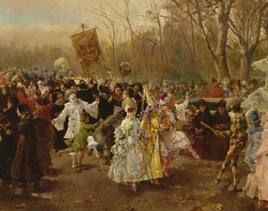 Luis Alvarez Catalá (Spanish, 1836-1901). <em>The Carnival</em>, 1886. Oil on linen, 20 3/4 x 40 3/8 in. (52.7 x 102.6 cm). Brooklyn Museum, Gift of Mrs. William E. S. Griswold in memory of her father, John Sloane, 41.980.61 (Photo: Brooklyn Museum, 41.980.61_SL3.jpg)