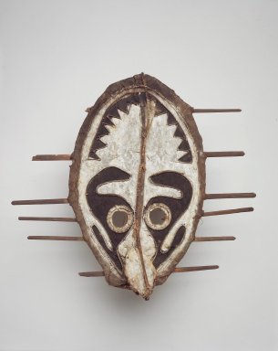 Purari. <em>Mask (Kanipu)</em>, late 19th or early 20th century. Cane, bark cloth, wood, leaves, cordage, feathers, pigment, 17 1/2 x 18 3/4 x 4 1/2 in. (44.5 x 47.6 x 11.4 cm). Brooklyn Museum, By exchange, 42.114.16. Creative Commons-BY (Photo: Brooklyn Museum, 42.114.16.jpg)