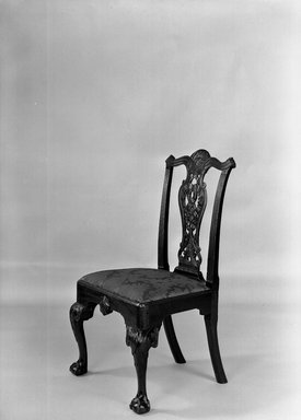 Unknown. <em>Side Chair</em>, ca. 1760. Mahogany with upholstery, 40 x 23 1/2 x 22 1/4 in. (101.6 x 59.7 x 56.5 cm). Brooklyn Museum, Anonymous gift, 42.118.3. Creative Commons-BY (Photo: Brooklyn Museum, 42.118.3b_acetate_bw.jpg)