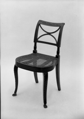 Duncan Phyfe (American, born Scotland, 1768–1854). <em>Side Chair</em>. Mahogany Brooklyn Museum, Anonymous gift, 42.118.8. Creative Commons-BY (Photo: Brooklyn Museum, 42.118.8a_acetate_bw.jpg)