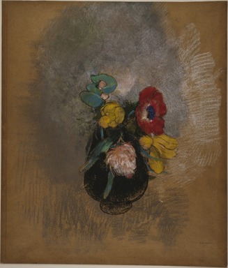 Odilon Redon (French, 1840-1916). <em>Anemones and Tulips (Anémones et Tulipes)</em>, 1902-1903. Pastel on tan paper, sheet: 21 9/16 x 18 1/4 in. (54.8 x 46.4 cm). Brooklyn Museum, Gift of Mrs. Horace O. Havemeyer, 42.198 (Photo: Brooklyn Museum, 42.198_colorcorrected_SL3.jpg)