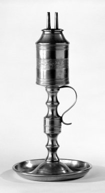 Henry Hopper. <em>Pewter Lamp</em>, 1842-1847. Britannia metal, 12 x 6 in. (30.5 x 15.2 cm). Brooklyn Museum, Gift of Mrs. Luke Vincent Lockwood, 42.201. Creative Commons-BY (Photo: Brooklyn Museum, 42.201_bw.jpg)