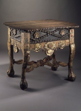  <em>Table</em>, late 18th or early 19th century. Wood; carved, pigment, gilding, 33 1/8 x 43 3/8 x 27 3/8 in. Brooklyn Museum, Gift of Percy C. Madeira, Jr., 42.244.16. Creative Commons-BY (Photo: Brooklyn Museum, 42.244.16.jpg)