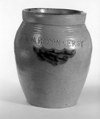 American. <em>Jar</em>, 1800-1815. Stoneware, 7 5/8 × 6 1/2 × 6 1/2 in. (19.4 × 16.5 × 16.5 cm). Brooklyn Museum, Anonymous gift, 42.278.4. Creative Commons-BY (Photo: Brooklyn Museum, 42.278.4_bw.jpg)