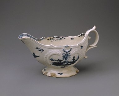 Gousse Bonnin. <em>Sauce Boat</em>, 1771-1772. Porcelain, with handle: 4 1/8 x 3 1/2 x 7 1/2 in. (10.5 x 8.9 x 19.1 cm). Brooklyn Museum, Dick S. Ramsay Fund, 42.412. Creative Commons-BY (Photo: Brooklyn Museum, 42.412_SL1.jpg)