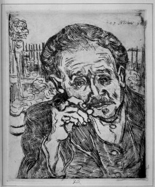 Vincent van Gogh (Dutch, 1853–1890). <em>Portrait of Dr. Gachet</em>, 1890. Etching on zinc on wove paper, 6 15/16 x 5 7/8 in. (17.7 x 15 cm). Brooklyn Museum, Charles Stewart Smith Memorial Fund, 42.52 (Photo: Brooklyn Museum, 42.52_acetate_bw.jpg)