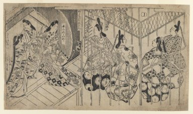 Sugimura Jihei (Japanese, active ca. 1681-1703). <em>Illustration from Genji Monogatari</em>, 1688-1704. Woodblock print, 12 1/4 x 21 3/4 in. (31.1 x 55.2 cm). Brooklyn Museum, Gift of Frederic B. Pratt, 42.81 (Photo: Brooklyn Museum, 42.81_IMLS_PS3.jpg)