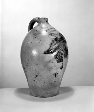 Daniel Goodale. <em>Jug</em>, ca. 1818–1830. Stoneware, 15 x 9 1/2 x 9 1/2 in. (38.1 x 24.1 x 24.1 cm). Brooklyn Museum, Gift of Arthur W. Clement, 43.128.19. Creative Commons-BY (Photo: Brooklyn Museum, 43.128.19_bw.jpg)