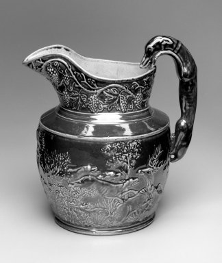 Daniel Greatbach (active 1838 - ca.1861). <em>Pitcher</em>, 1840. Earthenware, 10 1/4 in. (26 cm). Brooklyn Museum, Gift of Arthur W. Clement, 43.128.25. Creative Commons-BY (Photo: Brooklyn Museum, 43.128.25_bw.jpg)