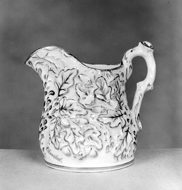 American. <em>Pitcher</em>, ca. 1848-1856. Porcelain, Height: 7 in. (17.8 cm.); Diameter of base: 5 1/4 in. (13.3 cm.). Brooklyn Museum, Gift of Arthur W. Clement, 43.128.55. Creative Commons-BY (Photo: Brooklyn Museum, 43.128.55_bw.jpg)