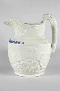 American. <em>Hunting pitcher</em>, 1840–1850. Earthenware, 12 in. (30.5 cm). Brooklyn Museum, Gift of Arthur W. Clement, 43.128.72. Creative Commons-BY (Photo: Brooklyn Museum, 43.128.72_PS5.jpg)