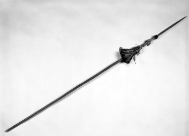 Oglala, Lakota, Sioux. <em>Medicine Spear</em>, late 19th century. Hide, beads, iron, a: 63 3/4 x 1 in. (162 x 2.5 cm). Brooklyn Museum, Anonymous gift in memory of Dr. Harlow Brooks, 43.201.116a-b. Creative Commons-BY (Photo: Brooklyn Museum, 43.201.116a-b_bw.jpg)