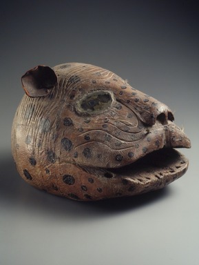  <em>Mask</em>, 19th century. Wood, paint, glass, leather, bristles and metal, 10 1/2 x 11 1/2 x 16 in. Brooklyn Museum, Museum Collection Fund, 43.85. Creative Commons-BY (Photo: Brooklyn Museum, 43.85.jpg)