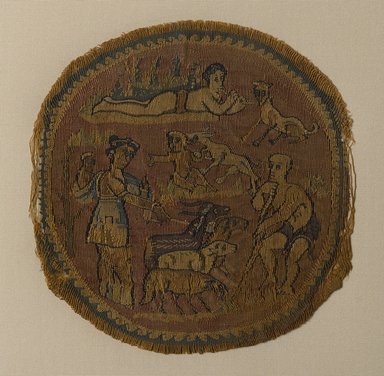 Coptic. <em>Tapestry Roundel</em>, 5th century C.E. Linen, wool, 4 5/8 x Diam. 4 1/2 in. (11.8 x 11.5 cm). Brooklyn Museum, Charles Edwin Wilbour Fund, 44.143d. Creative Commons-BY (Photo: Brooklyn Museum, 44.143d_PS9.jpg)